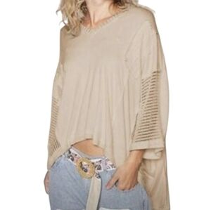 POL Beige V-Neck Loose Knit Women's Top